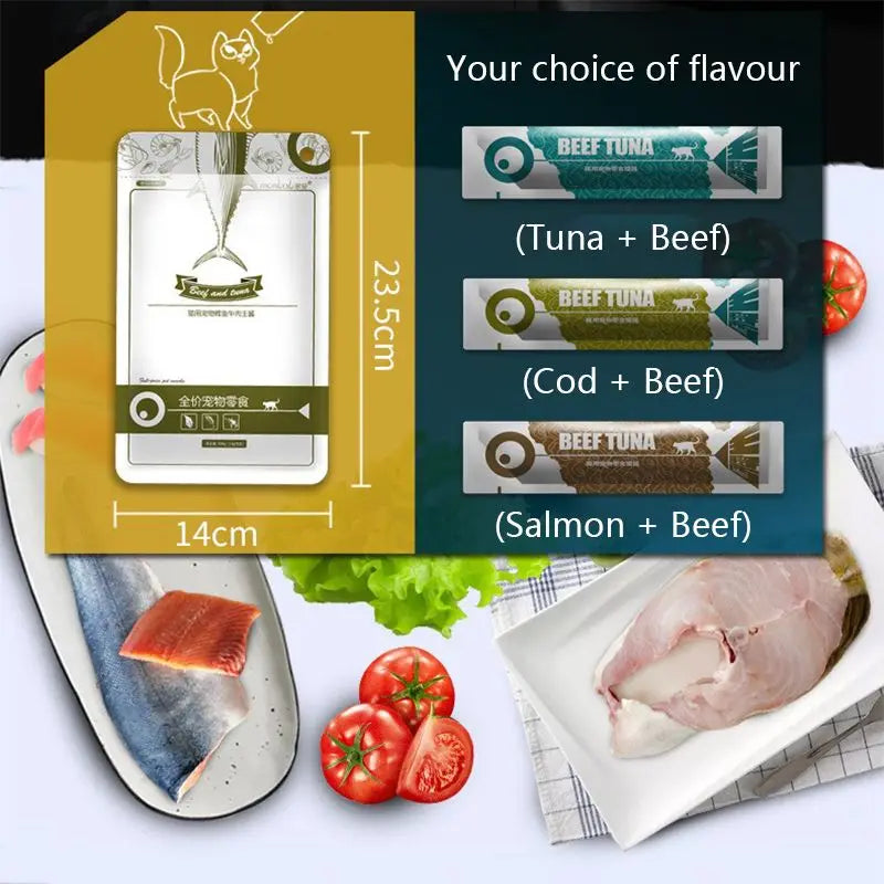 Cat Wet Food Strips – Cod, Tuna & Beef with DHA